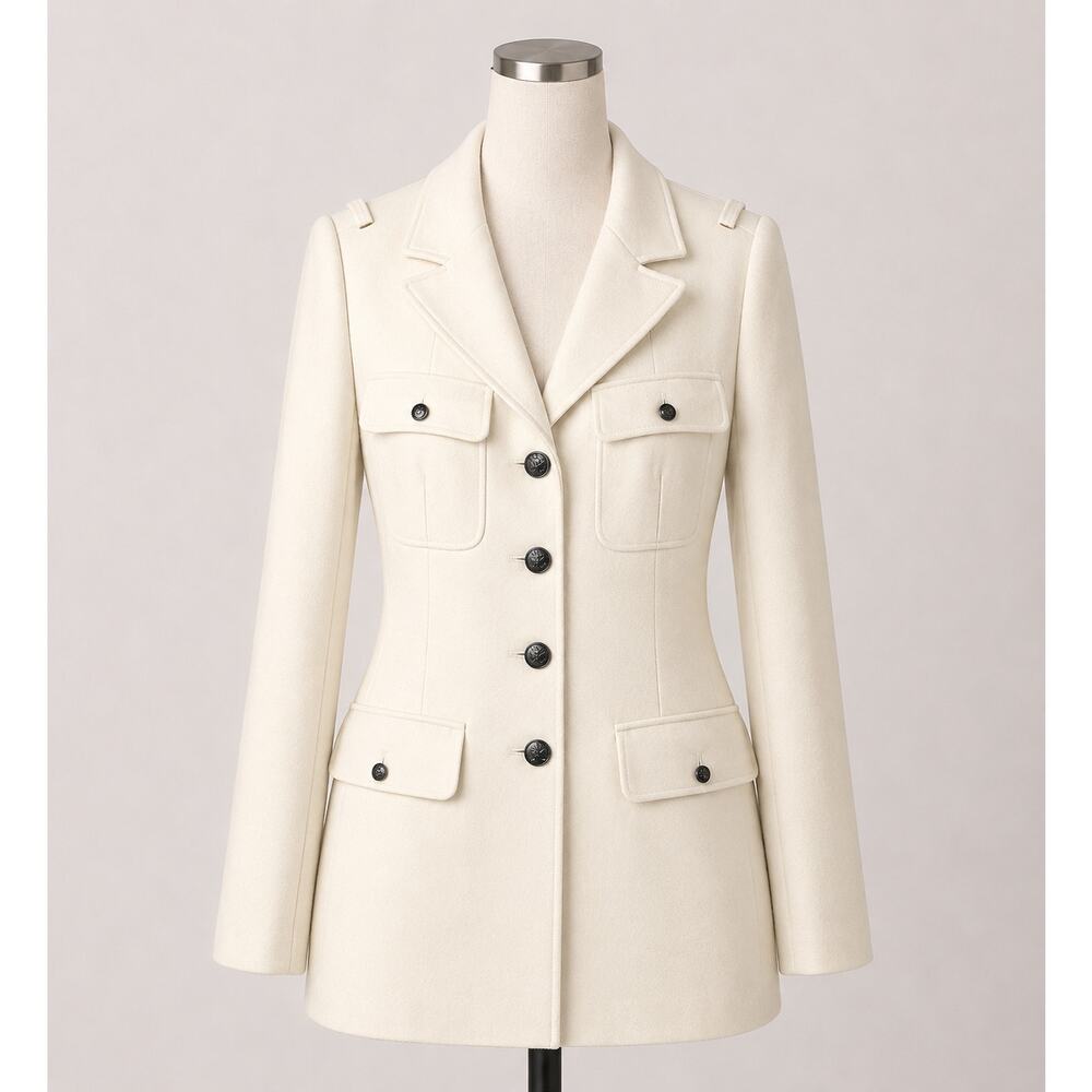 Fossil Cream Coat Off White Jacket Large Wool Blend New!